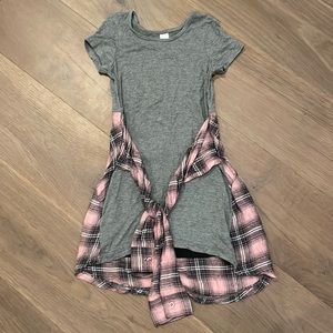 EUC Justice Gray T-Shirt Dress looks like Flannel Shirt Tied Around Waist Size 6